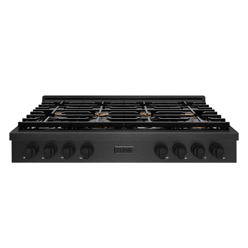 ZLINE 48 in. Paramount Gas Rangetop with 8 Brass Burners and Porcelain Cooktop in Black Satin Stainless Steel (SRTBS-BR-48)
