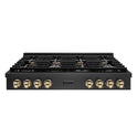 ZLINE Autograph Edition 48 in. Paramount Gas Rangetop with 8 Burner Porcelain Cooktop in Black Satin Stainless Steel and Polished Gold Accents (SRTBSZ-48-G)