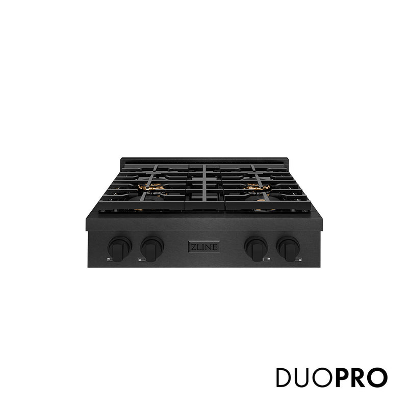 ZLINE Designer Collection 48 in. 6.7 cu. ft. Paramount Dual Fuel Range with 8 Burner DuoPro™ Cooktop and Dual Ovens in Black Satin Stainless Steel with Matte Black and Champagne Bronze Accents (PSDRBSZ-48-MBCB)