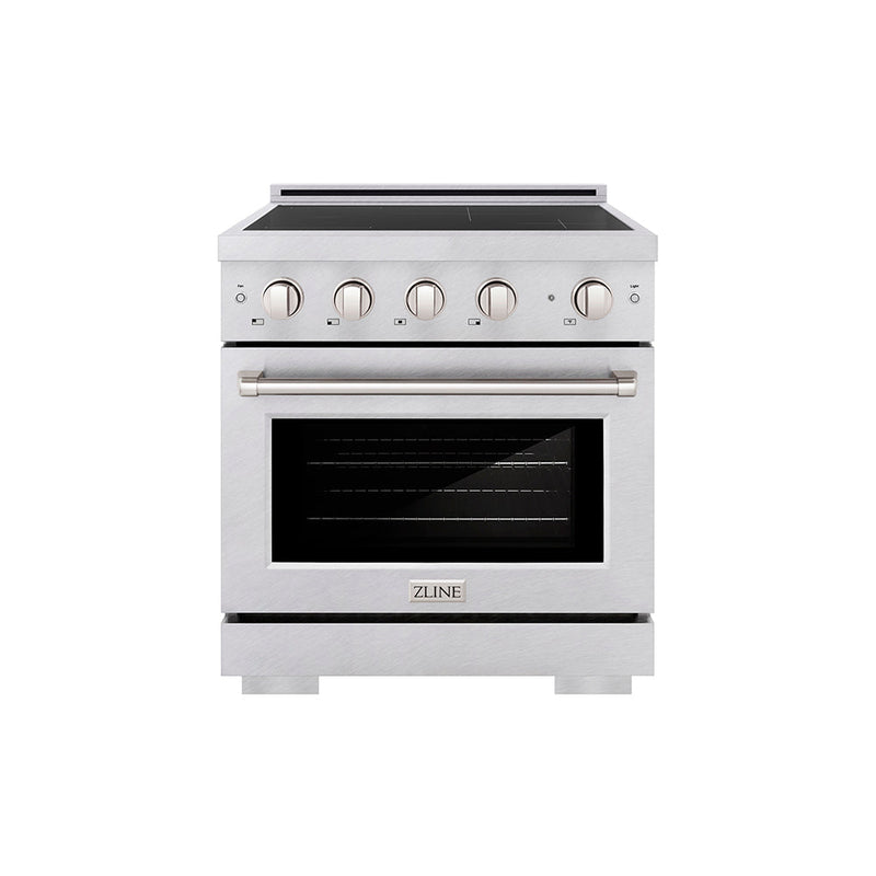 ZLINE 30 in. 4.2 cu. ft. Paramount Induction Range with 4 Element Cooktop and Electric Convection Oven in Satin Stainless Steel (SINRS-30) ZLINE