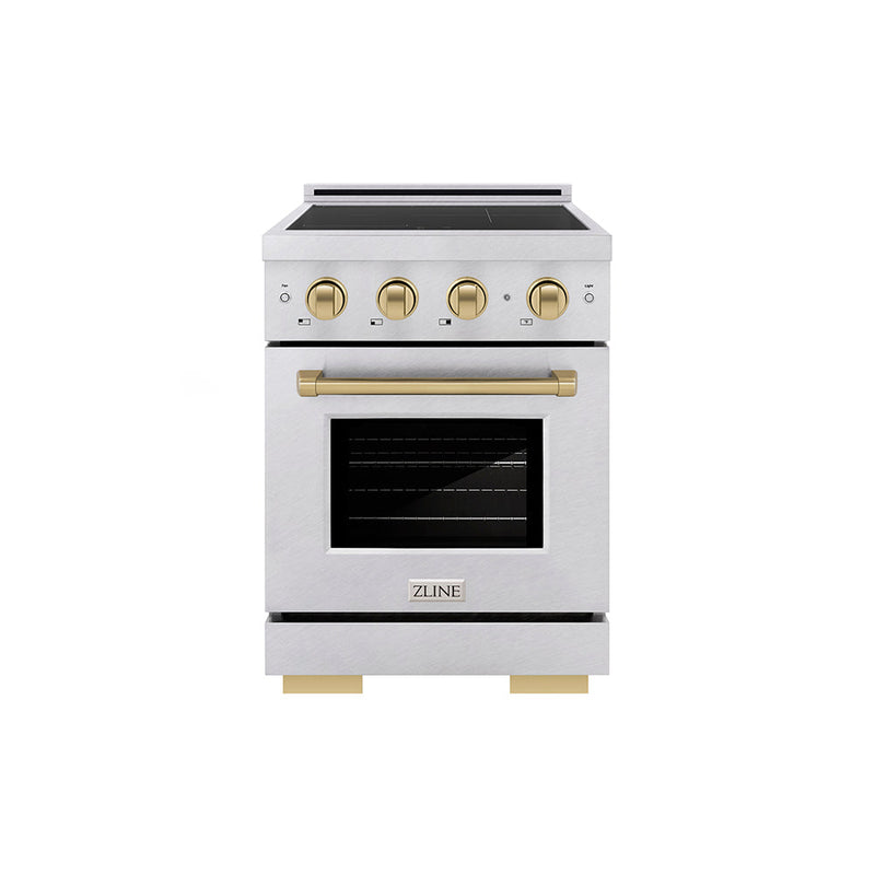 ZLINE Autograph Edition 24 in. 3.2 cu. ft. Paramount Induction Range with 3 Element Cooktop and Electric Convection Oven in Satin Stainless Steel with Champagne Bronze Accents (SINRSZ-24-CB) ZLINE
