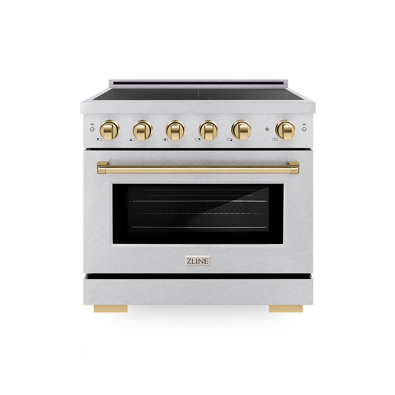 ZLINE Autograph Edition 36 in. 5.2 cu. ft. Paramount Induction Range with 5 Element Cooktop and Electric Convection Oven in Satin Stainless Steel with Polished Gold Accents (SINRSZ-36-G) ZLINE