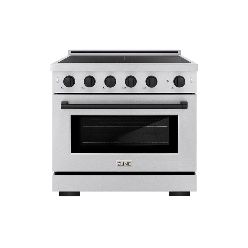 ZLINE Autograph Edition 36 in. 5.2 cu. ft. Paramount Induction Range with 5 Element Cooktop and Electric Convection Oven in Satin Stainless Steel with Matte Black Accents (SINRSZ-36-MB) ZLINE