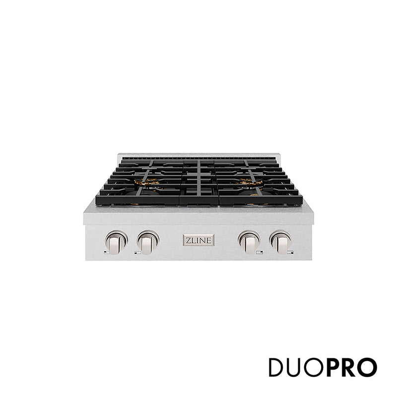 ZLINE 30 in. Paramount Gas Rangetop with 4 Burner DuoPro™ Cooktop in Satin Stainless Steel (PSRTS-30) ZLINE