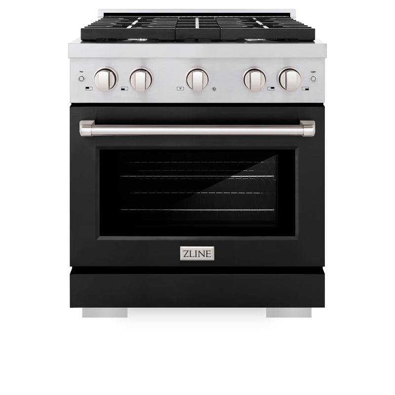 ZLINE 30 in. 4.2 cu. ft. Paramount Gas Range with 4 Burner Cooktop and Convection Gas Oven in Stainless Steel with Black Matte Door (SGR-BLM-30) ZLINE
