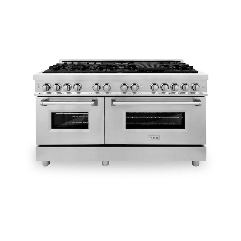 ZLINE 60 in. 7.4 cu. ft. Legacy Dual Fuel Range with 9 Burner Gas Cooktop and 2 Electric Convection Ovens in Stainless Steel (RA60) ZLINE