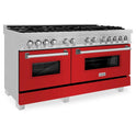 ZLINE 60 In. Professional Dual Fuel Range in DuraSnow Stainless Steel with Red Matte Door (RAS-RM-60)