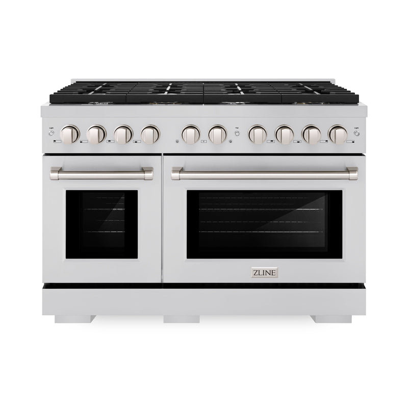 ZLINE 48 in. 6.7 cu. ft. Paramount Double Oven Dual Fuel Range with 8 Burner Gas Cooktop in Stainless Steel (SDR48) ZLINE