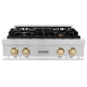 ZLINE Autograph Edition 30 in. Legacy Gas Rangetop with 4 Burners and Porcelain Cooktop in Stainless Steel with Polished Gold Accents (RTZ-30-G)