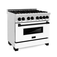 ZLINE Autograph Edition 36 in. 4.6 cu. ft. Legacy Dual Fuel Range with 6 Burner Gas Cooktop and Electric Convection Oven in Stainless Steel with White Matte Door and Matte Black Accents