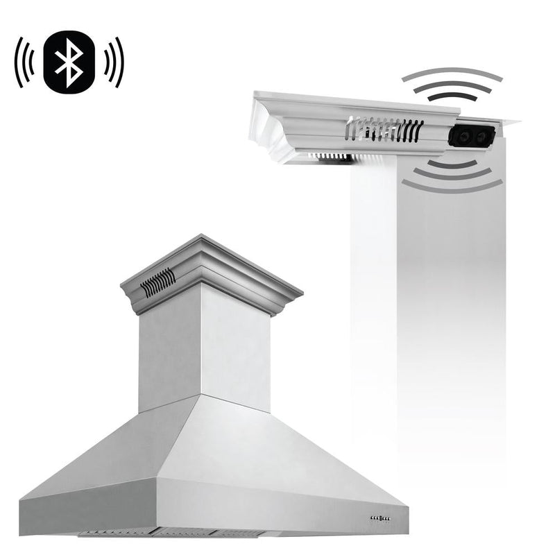 48 in. ZLINE CrownSound™Ducted Vent Wall Mount Range Hood in Stainless Steel with Built-in Bluetooth Speakers (667CRN-BT-48)