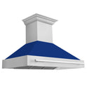 ZLINE 48" Stainless Steel Range Hood with Blue Gloss Shell and Stainless Steel Handle