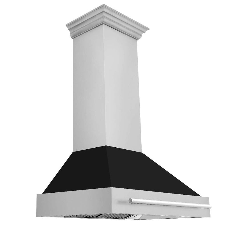 ZLINE 36 in. Stainless Steel Range Hood with Black Matte Shell and Stainless Steel Handle (8654STX-BLM-36)