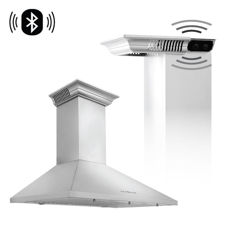 36 in. ZLINE CrownSound™Ducted Vent Wall Mount Range Hood in Stainless Steel with Built-in Bluetooth Speakers (KL2CRN-BT-36)