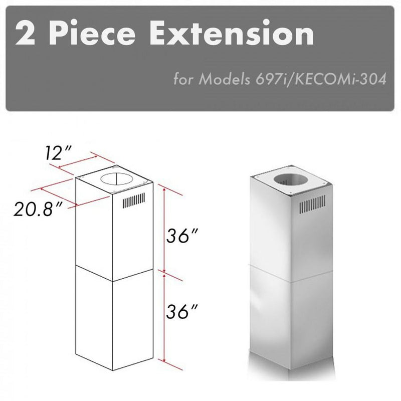 ZLINE 2PCEXT-697I/KECOMI-304 36 in. Chimney Extension in Stainless Steel