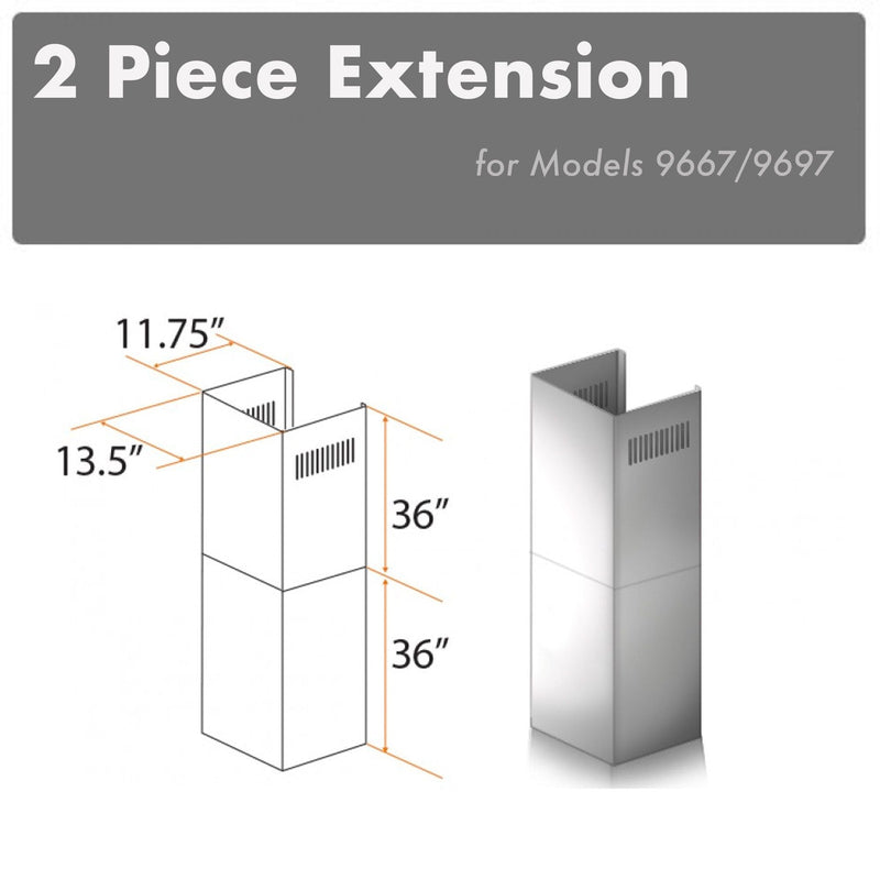 ZLINE 2PCEXT-9667/9697 36 in. Range Hood Chimney Kit in Stainless Steel