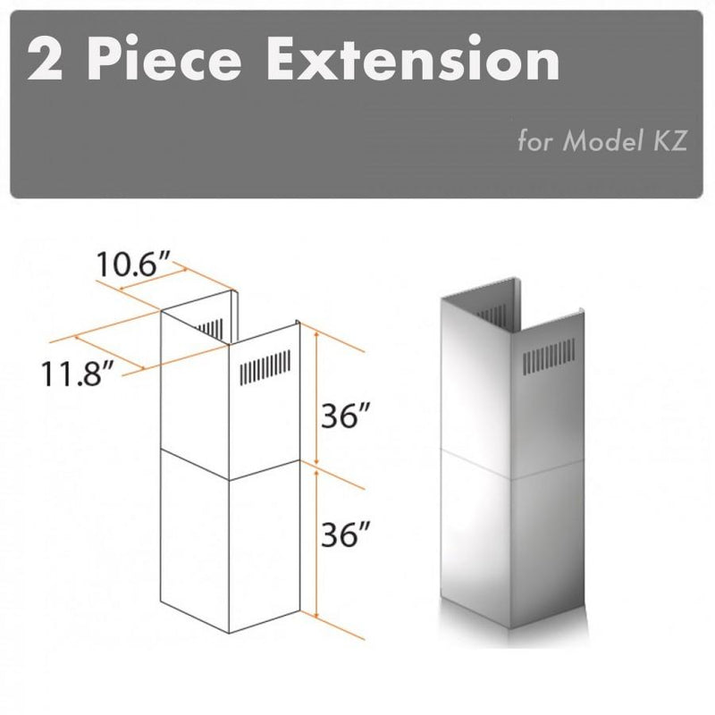 ZLINE 2PCEXT-KZ 36 in. Range Hood Chimney Kit in Stainless Steel