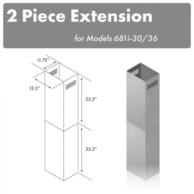 ZLINE 2PCEXT-681I-30/36 71 in. Chimney Extension in Satin Stainless Steel