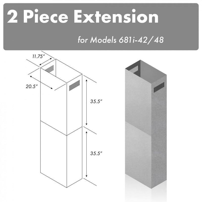 ZLINE 2PCEXT-681I-42/48 71 in. Chimney Extension in Satin Stainless Steel