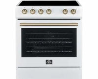 Forno Leonardo Espresso 30-Inch Electric Range with 5.0 cu. Ft. Electric Oven in White in Antique Brass Trim