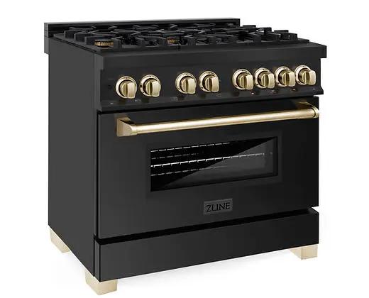 ZLINE 36 in. Autograph Edition Dual Fuel Range in Black Stainless Steel Forno