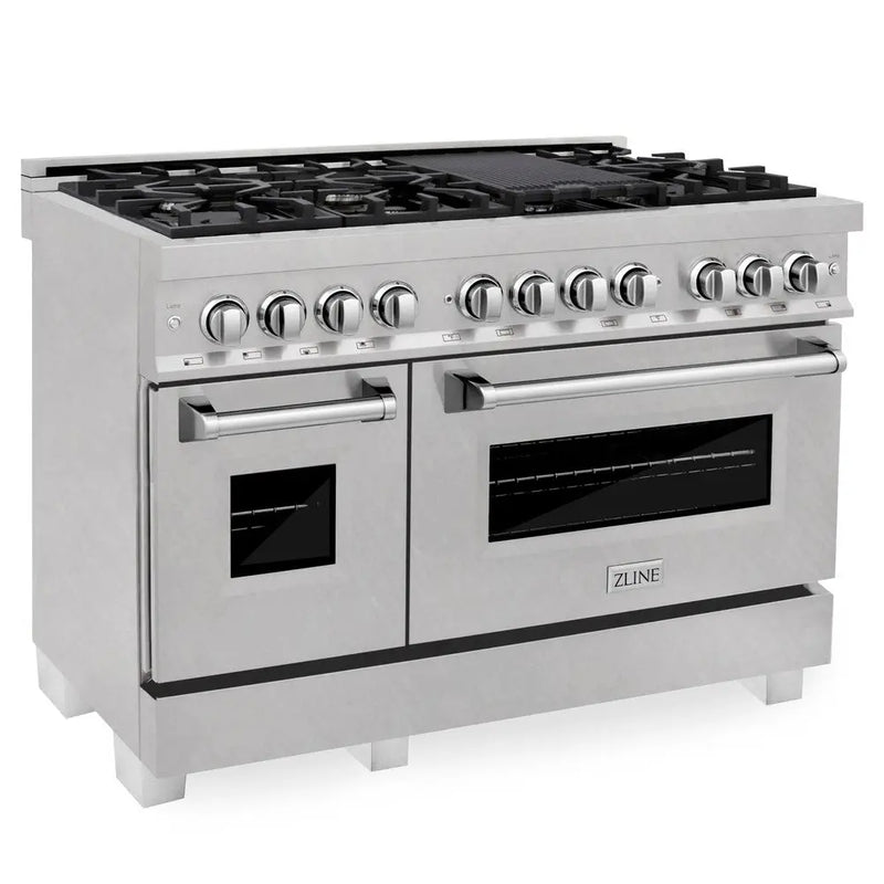 ZLINE Autograph Edition 48 in. 6.0 cu. ft. Legacy Dual Fuel Range with 7 Burner Gas Cooktop and 2 Electric Ovens in Satin Stainless Steel with White Matte Doors and Polished Gold Accents (RASZ-WM-48-G) Zline