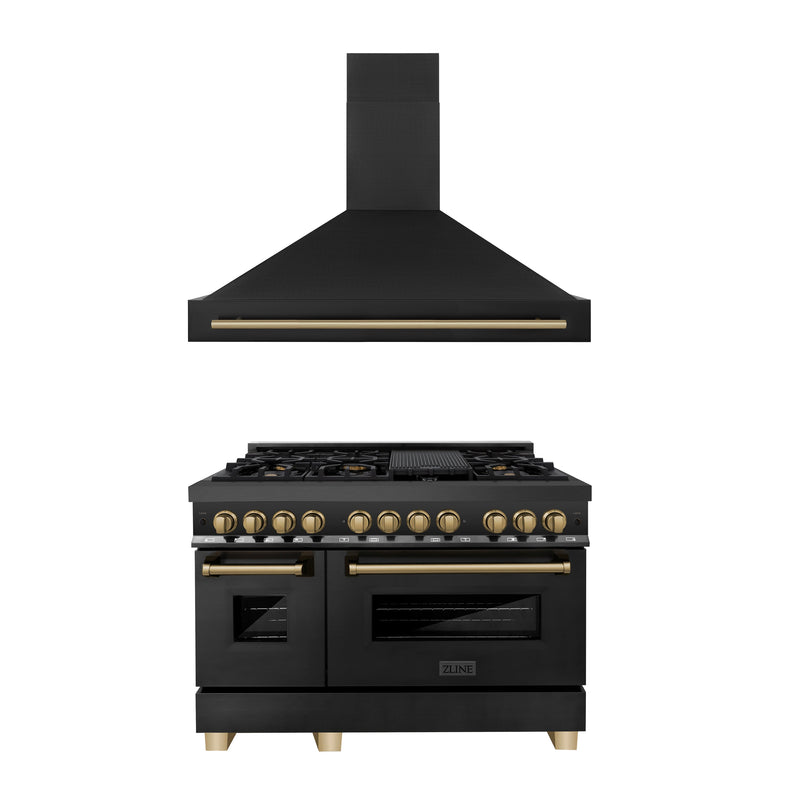 ZLINE 2AKP-RABRH48-CB Autograph Edition 48 in. Appliance Package in Black Stainless Steel