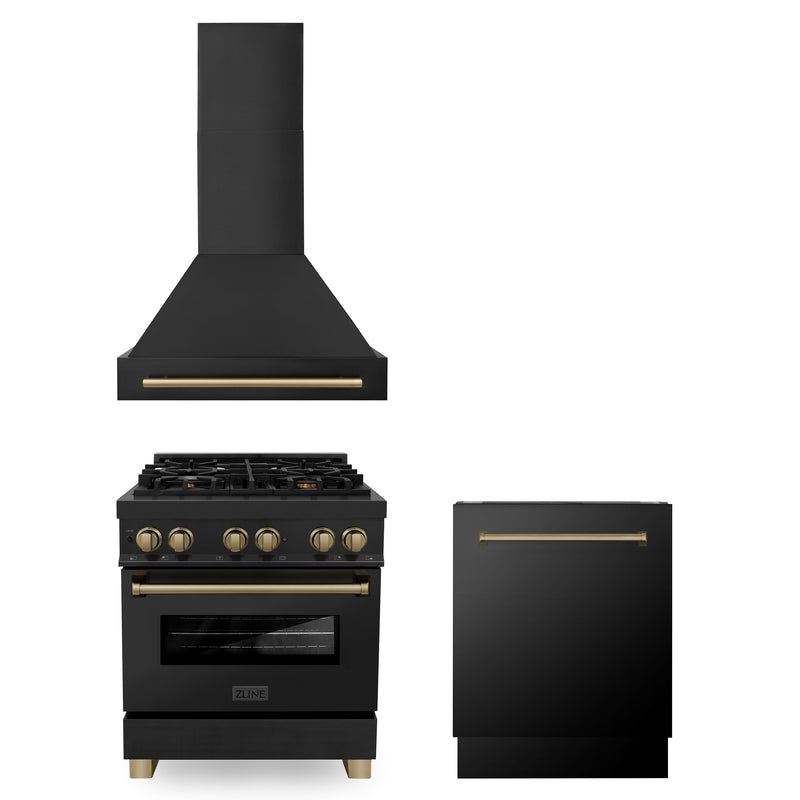 ZLINE 3AKP-RABRHDWV30-CB Autograph Edition 30 in. Appliance Package in Black Stainless Steel