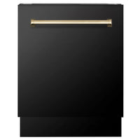 ZLINE Autograph Edition 24" 3rd Rack Top Control Tall Tub Dishwasher in Black Stainless Steel with Champagne Bronze Accent Handle, 51dBa