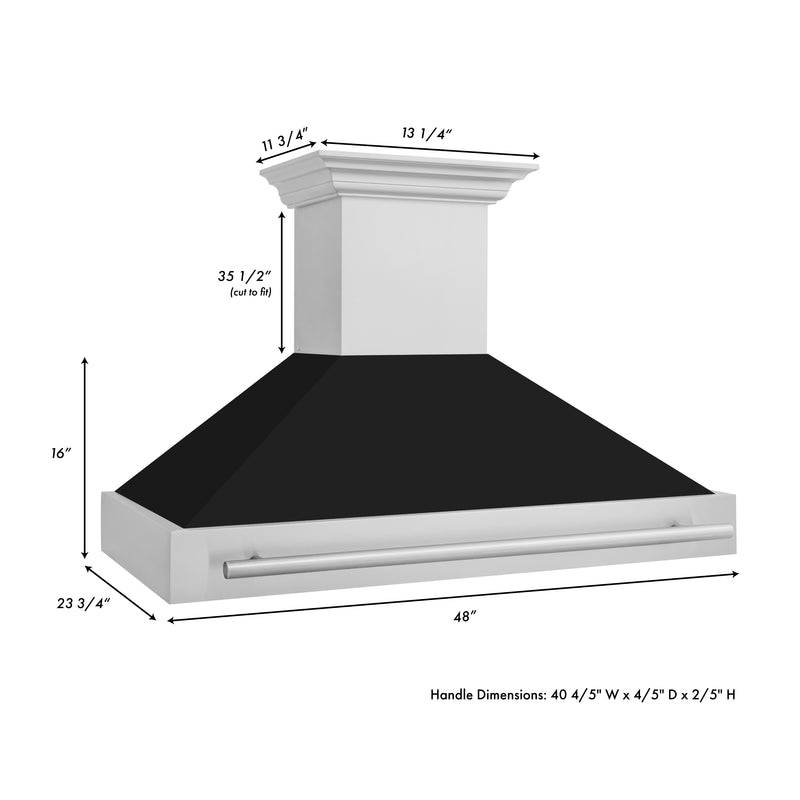ZLINE 48" Stainless Steel Range Hood with Black Matte Shell and Stainless Steel Handle