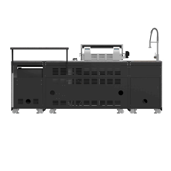 Cocina para exteriores Forno Rimini, barbacoa de 76 cm, 62,600 BTU, 3 quemadores con sellador y asador, centro de bebidas de 0.7 m³, fregadero de acero inoxidable, gabinetes negros y encimera de piedra sinterizada gris (FODKT2544BLK)