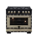 Valente 36" Dual Fuel Range in Black, 6 Sealed Burners, 71 000 BTU Cooktop Output , 5.2 Cu.Ft. convection Oven, Telescopic Racks