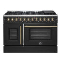 Forno Galiano 48-inch French Door Dual Fuel Range, Black & Antique Brass Design, 8 Sealed Burners - 107,000 BTU, Griddle, 6.58 cu.ft. Double Ovens