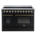 Forno Paolo 48 Inch Freestanding Electric Range in Black with Antique Brass, 6.7 cu.ft, True Convection Oven, Energy Efficient
