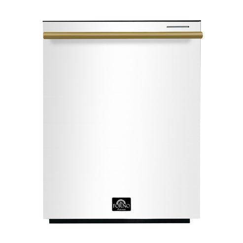 Lavavajillas empotrado FORNO Espresso Pozzo de 24" en blanco con asas de latón antiguo, FDWBI8067-24WHT