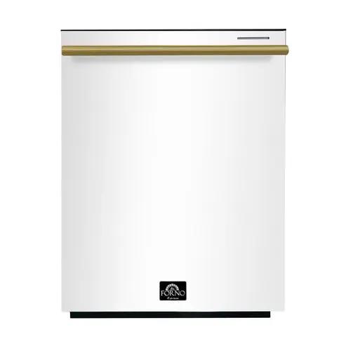FORNO Espresso Pozzo 24" Built-In Dishwasher in White with Antique Brass Handles, FDWBI8067-24WHT Forno