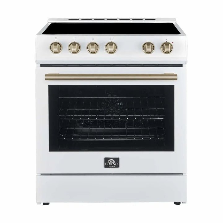 Forno Leonardo Espresso 30-Inch Electric Range with 5.0 cu. Ft. Electric Oven in White in Stainless Steel Handle (FFSEL6012-30WHT) Forno