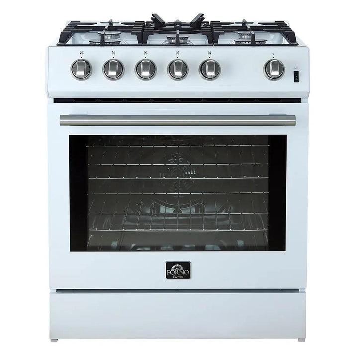 Forno Leonardo Espresso 30-Inch Electric Range with 5.0 cu. Ft. Electric Oven in White in Stainless Steel Handle (FFSEL6012-30WHT) Forno