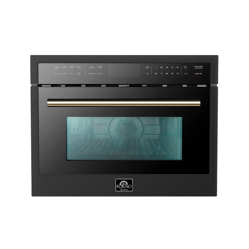 Forno Oliena Espresso Black 24-Inch Built-In Microwave and Convection Oven Combo, 1.6 cu.ft, 1750W Convection, 1000W Microwave, Stainless Steel Interior, Glass Touch Controls, Sensor Cooking Forno