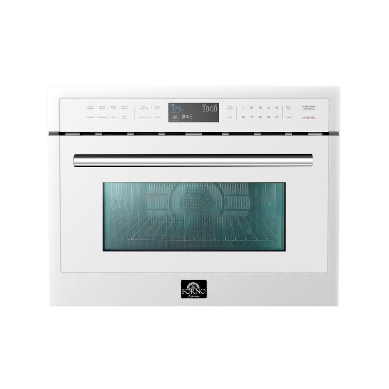 Forno Oliena Espresso White 24-Inch Built-In Microwave and Convection Oven Combo, 1.6 cu.ft, 1750W Convection, 1000W Microwave, Stainless Steel Interior, Glass Touch Controls, Sensor Cooking Forno