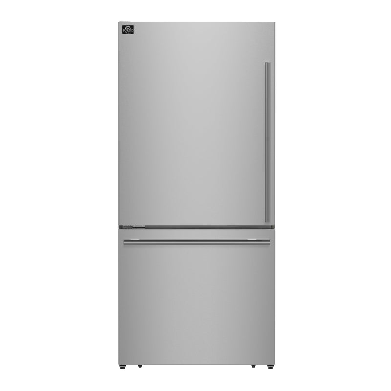 Forno Milano Espresso 31-Inch Stainless Steel Bottom Freezer Refrigerator, 17.2 cu.ft., Built-In Ice Maker, ENERGY STAR Forno