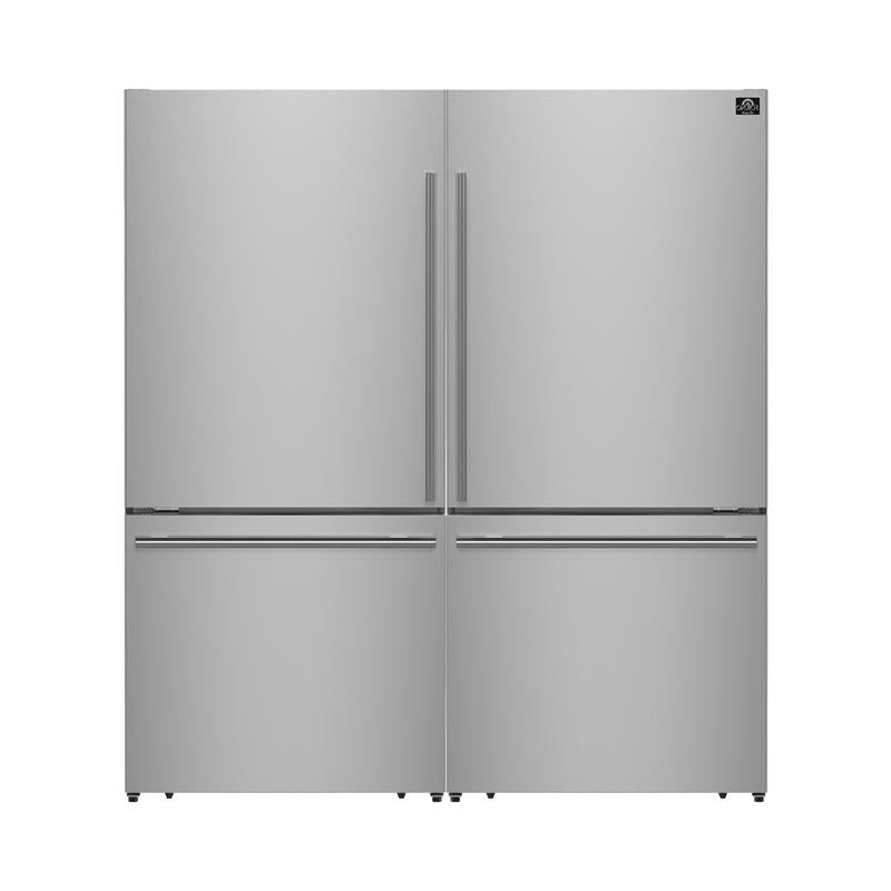 Forno Milano 2-Piece 62-Inch Freestanding Dual Bottom Freezer Refrigerator, Stainless Steel – 34.4 cu.ft, Touch Control, Ice Maker Forno
