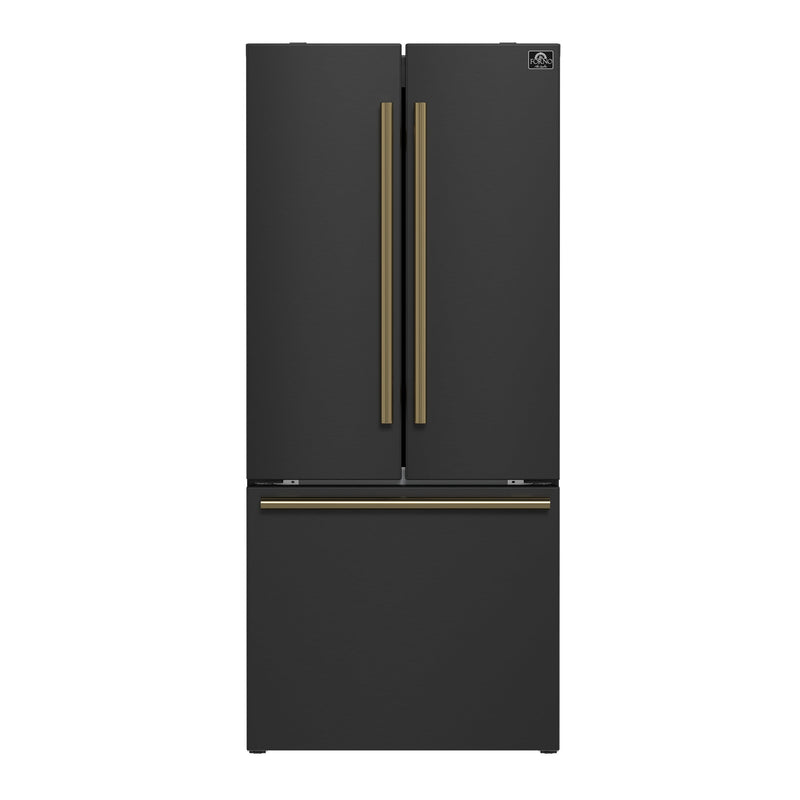 Forno Gallipoli Espresso 30-Inch Black French Door Refrigerator, Bottom Freezer, 17.5 Cu. Ft., No Frost, Ice Maker Forno