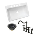 Towne 33-Inch Cast Iron Undermount Single Bowl Kitchen Sink with Deck Mount Bridge Kitchen Faucet with Brass Side Sprayer and Basket Strainer, Matte Black