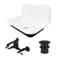 Towne 30-Inch Cast Iron Wall Mount Single Bowl Kitchen Sink with Wall-Mount Bridge Kitchen Faucet and Basket Strainer, Matte Black