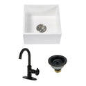 Arcticstone 15-Inch White Stone Undermount Single Bowl Farmhouse Bar Sink with Deck Mount Bar Faucet and Basket Strainer, Matte Black