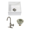 Arcticstone 15-Inch White Stone Undermount Single Bowl Farmhouse Bar Sink with Deck Mount Bar Faucet and Basket Strainer, Brushed Nickel