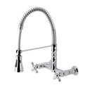 Kingston Tulare GS1241AX - Heritage Double-Handle 2-Hole Wall-Mount Pre-Rinse Bridge Kitchen Faucet, Polished Chrome