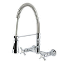 Kingston Tulare GS1241ZX - Millennium Double-Handle 2-Hole Wall-Mount Pre-Rinse Bridge Kitchen Faucet, Polished Chrome