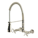 Kingston Tulare GS1246ZX - Millennium Double-Handle 2-Hole Wall-Mount Pre-Rinse Bridge Kitchen Faucet, Polished Nickel